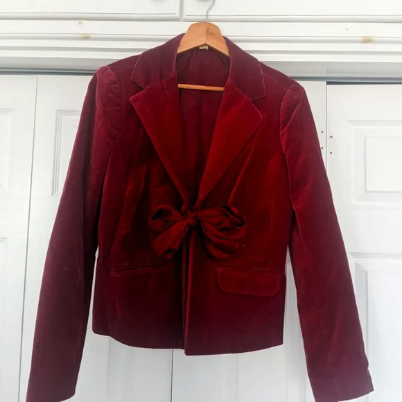 Vintage Old Navy Blazer Women’s Burgundy Velvet Silky Bow Detail | Small - Picture 1 of 8